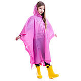 Дитячий дощовик пончо від дощу багаторазовий на кнопках Sp-Sport Зріст 120-160 см Рожевий (1020), фото 2