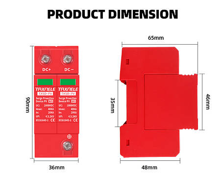 ЗІП DC до 40 А 600 V Texnele пристрій захисту від імпульсних перенапруг, фото 2