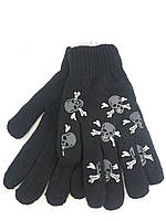 Перчатки черные мужские теплые зимние осень зима флис модные стильные череп скелет с костями