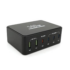 DR Зарядна станція V-118H потужністю 140 W, Output: 2 USB+4Type-C, DC:5V/3, 9V/3A, 12V/3A, 15V/3A, 20V/5A, Black