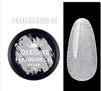 Глитерная гель краска для дизайна ногтей Platinum gel 1 Designer professional объем 5 мл цвет серебро