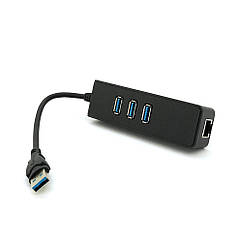 DR Хаб USB 3.0, 3 порти USB 3.0 + 1 порт Ethernet, Black, BOX