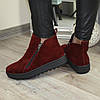 Черевики жіночі замшеві на товстій підошві, колір бордо, фото 2