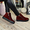 Черевики жіночі замшеві на товстій підошві, колір бордо, фото 5