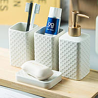 Аксесуари для ванної кімнати з кераміки: дозатор, мильниця, стакани, Білий