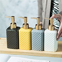Дозатор для жидкого мыла из керамики емкость 320 мл, пресс-бутылка для лосьона в ванную комнату, Желтый