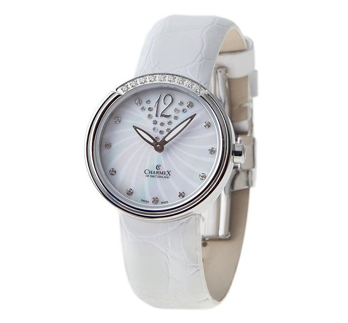 Класичний жіночий швейцарський наручний годинник з круглим корпусом прикрашеним цирконами "Capri" від Charmex