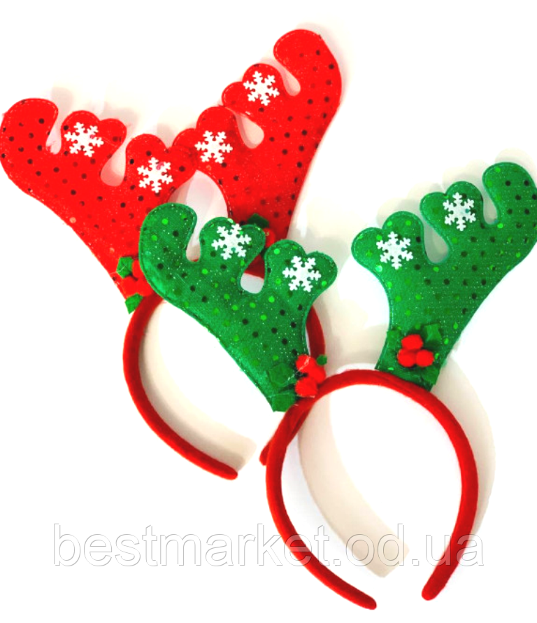 Карнавальний Ободок на Голову Оленьї Рога з паєтками Паковання 12 шт.