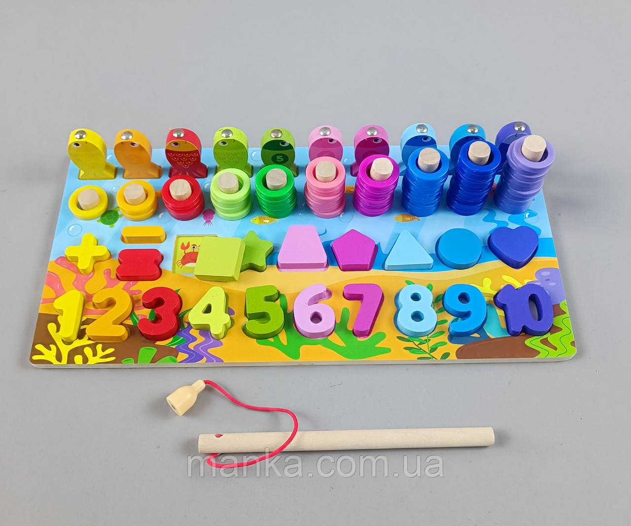Математичний сортер деревяний WD 13009 магнітна гра, цифри, форми, математичні вправ, фото 1