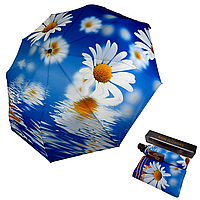 Женский зонт-автомат в подарочной упаковке с платком от Rain Flower, голубой с ромашками 01020-6 Топ
