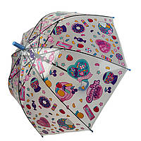 Детский прозрачный зонт-трость с рисунками, голубая ручка, К0201-3 Топ