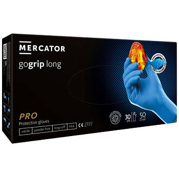 Нітрилові рукавички Mercator Gogrip Long розмір L сині (25 пар)