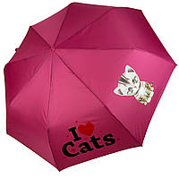 Детский складной зонт для девочек и мальчиков на 8 спиц "I Cats" с котиком от Toprain, ярко-розовый, 02089-5