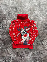 Детский вязаный рождественский свитер шерстяной под горло, новогодний джемпер для мальчика Снежный олень