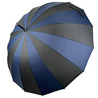 Женский зонт-трость на 16 спиц с контрастными секторами, полуавтомат от фирмы Toprain, темно-синий, 0616-1 Топ