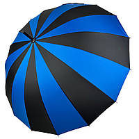 Женский зонт-трость на 16 спиц с контрастными секторами, полуавтомат от фирмы Toprain, синий, 0616-2 Топ