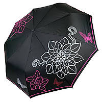 Жіноча складана парасолька-автомат від Flagman-TheBest з принтом квітів, чорна, fl0512-4