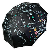 Женский зонт полуавтомат от Bellissimo, черный с цветами, ручка бирюзовая, М0529-4 Топ