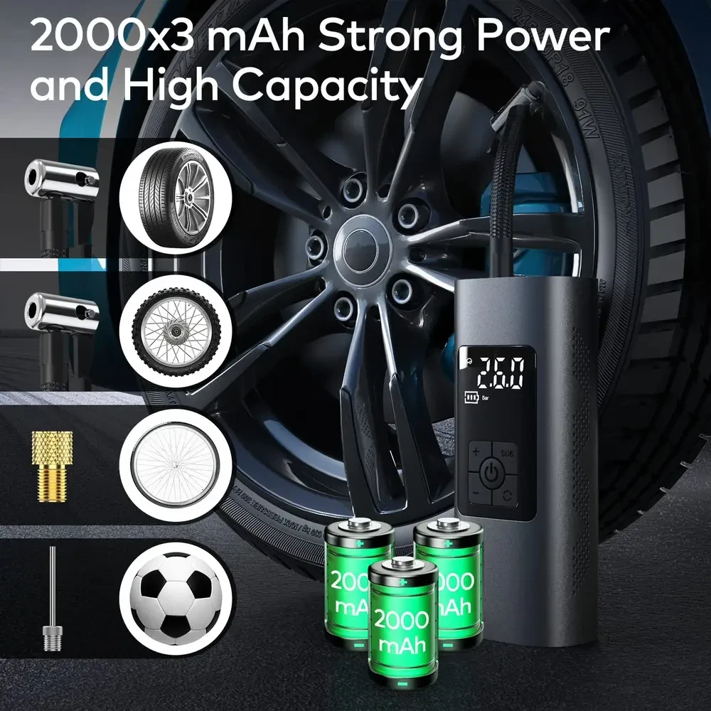 Автомобильный насос с кабелем от прикуривателя и насадками для подкачки колес, воздушный компрессор для машины - фото 9 - id-p2016154905