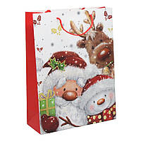 Пакет подарочный "Санта" (30х40 см), вид 4 Картон Красный (226439)