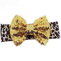 Дитяча пов'язка на голову дівчинці з бантом one size леопардовий