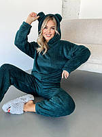 Женская пижама домашний костюм МАХРА двусторонняя МИШКА штаны кофта ИЗУМРУД