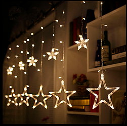 Світлодіодна гірлянда штора Зірки 2.5 метра 138LED 12 зірок USB теплий білий