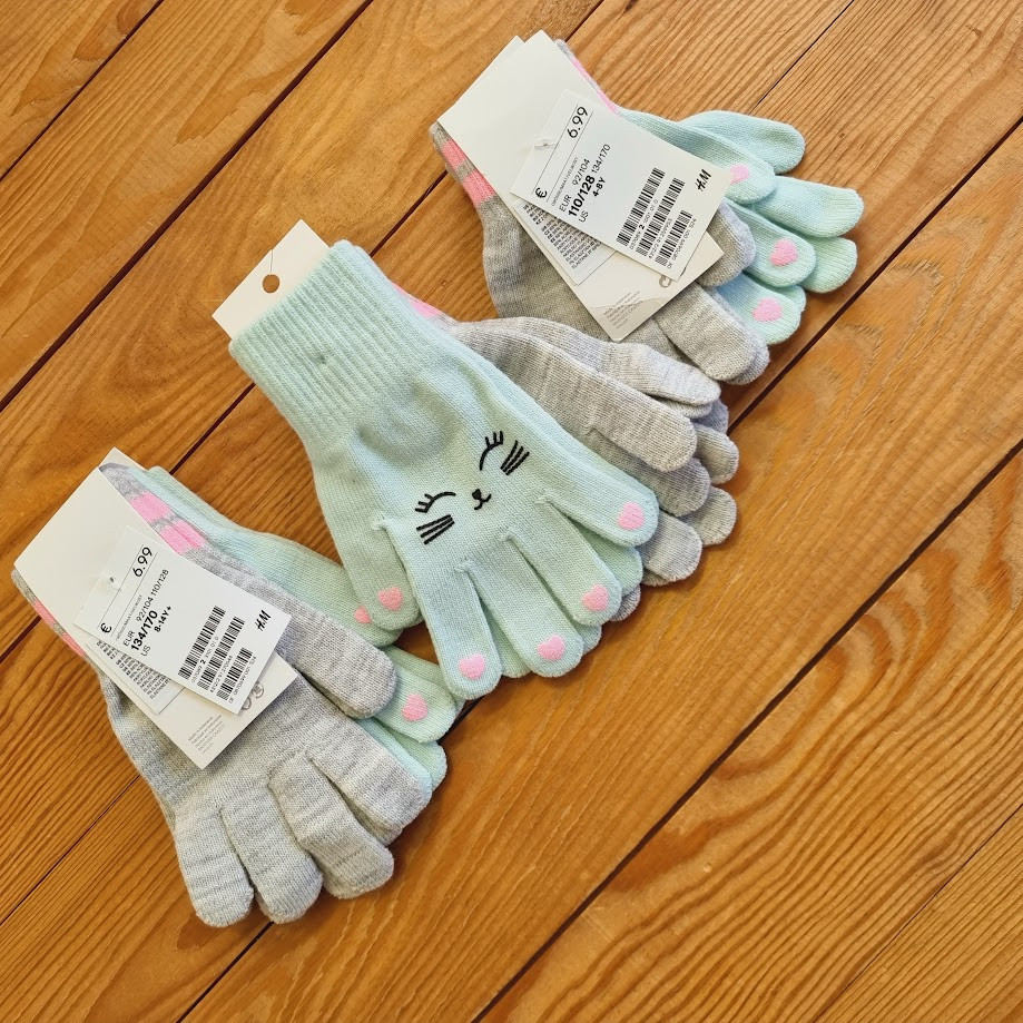 Комплект в'язаних рукавичок H&M з 2 пар, розмір 110/128 (4-8 років), колір м'ятний, сірий