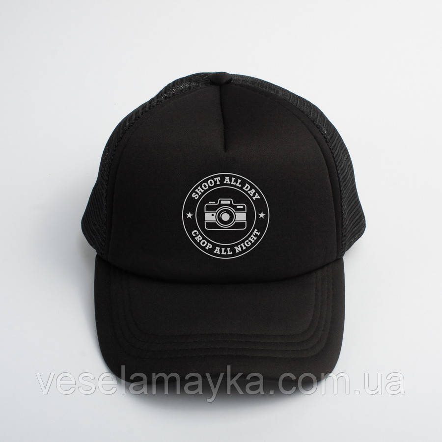 Кепка "Shoot all day, cropp all night", Чорний, Black, англійська