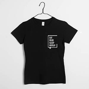 Футболка "Eat Read Sleep Repeat" жіноча, Чорний, XS, Black, англійська