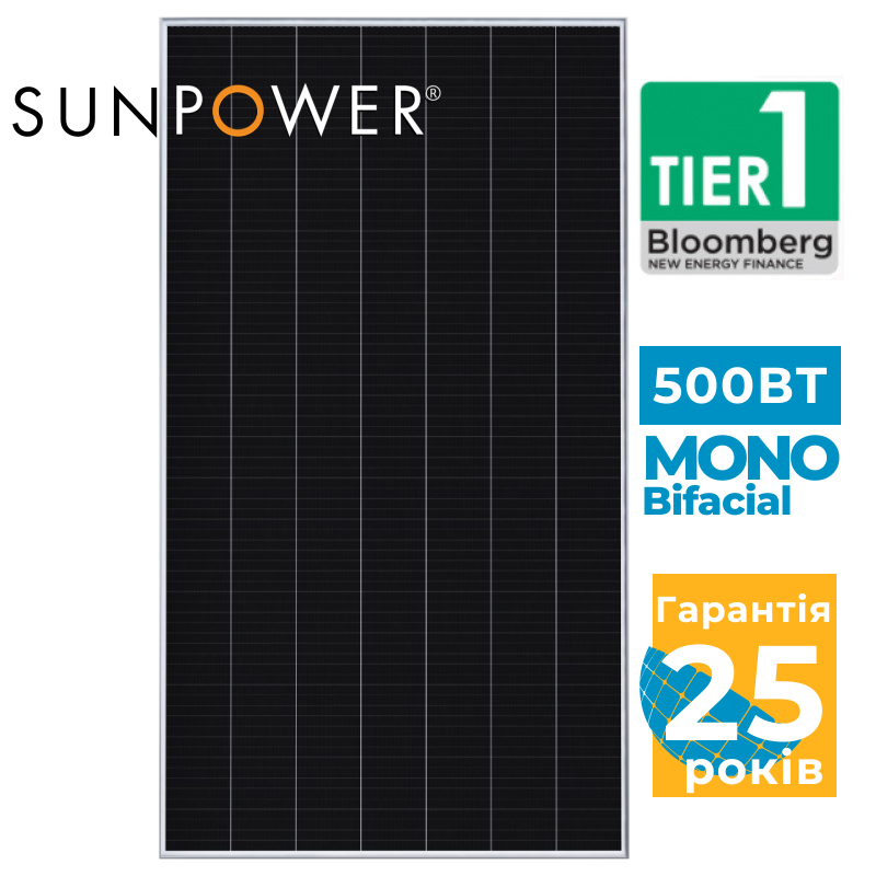 Сонячна панель SunPower Performance 410 Вт двостороння SPR-P6-410-COM-XS