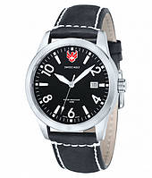 Класичний чоловічий швейцарський наручний годинник з круглим корпусом і шкіряним ремінцем "Field" від Swiss Eagle