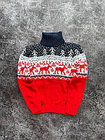 Детский вязаный рождественский свитер шерстяной под горло, новогодний джемпер для мальчика Детский олень кр