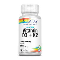 Витамины и минералы Solaray Vitamin D3 + K2 Soy Free, 120 вегакапсул