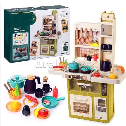 Кухня з водою і парою для дітей "Sprey Kitchen" висота 88 см продукти і каструлі 55 елементів 889-243(зелений), фото 1