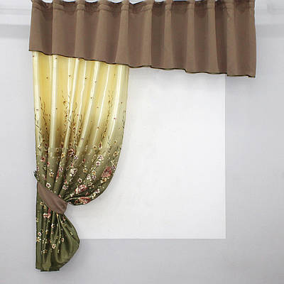 Кухонний комплект (275х170см.) шторка з ламбрекеном. Колір какао з оливково-жовтим. Код 097к  52-0459