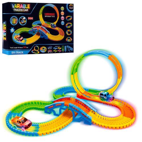 Трек світиться в темряві, 305 см, машинка-світло, їздить,156 деталей,батарейки, у коробці, 49-32,5-7 см