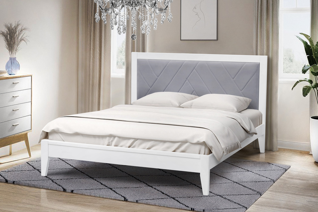Ліжко двоспальне з м'яким наголов'ям із масиву сосни АКСІОМА, Мікс меблі, колір білий 160х200