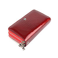 Жіночий лаковий червоний гаманець Balisa з натуральної шкіри, Класичний шкіряний гаманець на дві блискавки 19х10х4