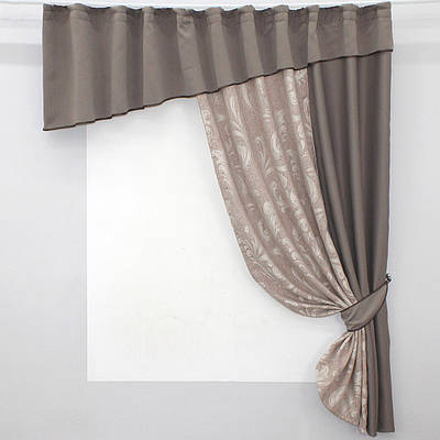 Кухонний комплект (270х170см.) шторка з ламбрекеном. Колір какао з бежевим. Код 097к 52-0462