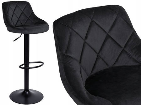 Барний стілець зі спинкою Bonro B-074 велюр чорне з чорною основою, фото 2