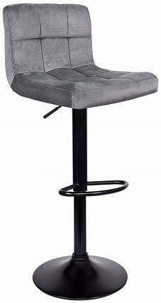 Барний стілець зі спинкою Bonro B-0106 велюр сірий з чорною основою, фото 2