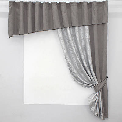 Кухонний комплект (280х170см.) шторка з ламбрекеном. Колір сірий. Код 097к 52-0463