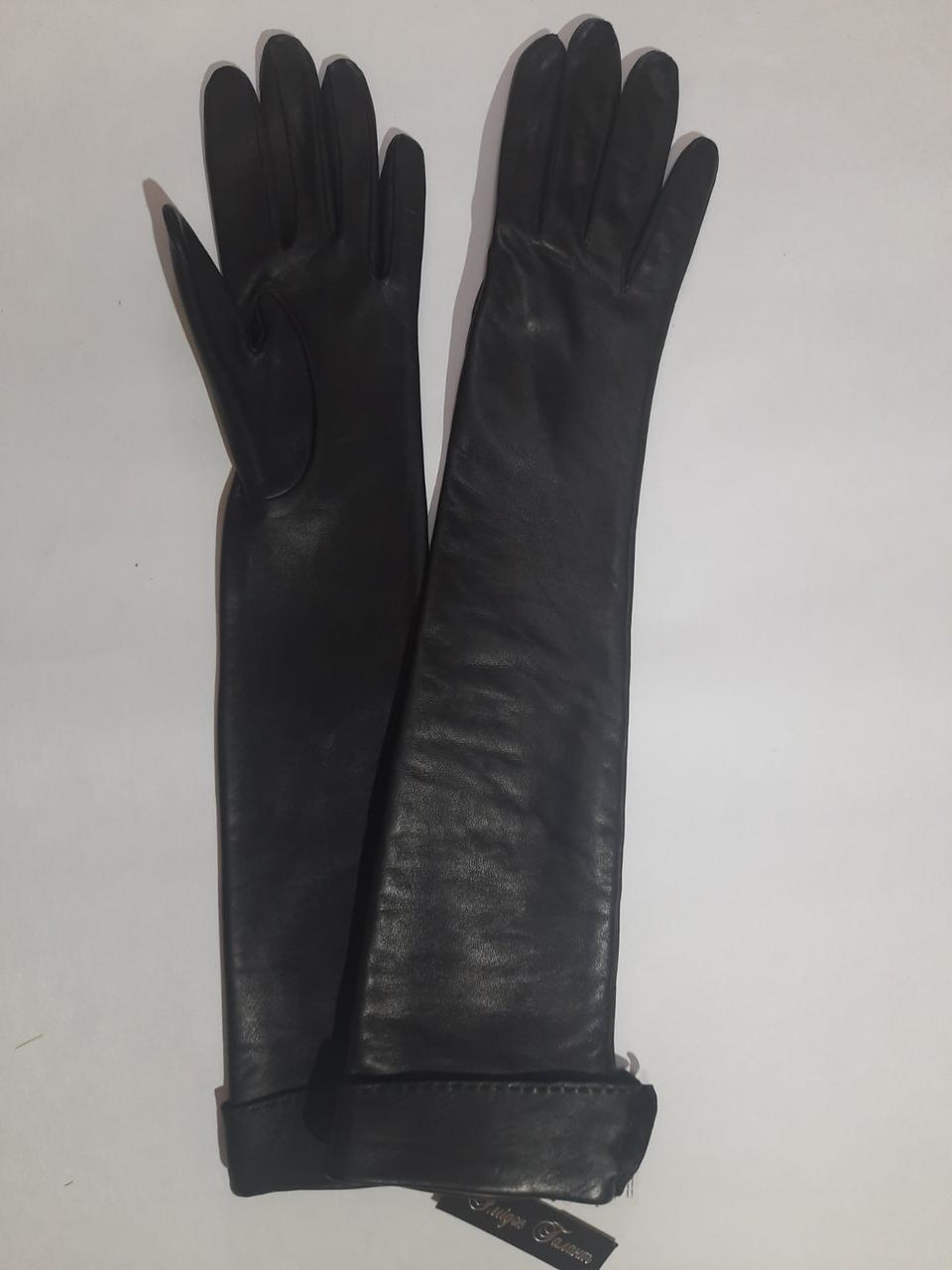 Рукавички довгі жіночі шкіряні на підкладі чорні, Імідж Галант мод. 311, розміри: 6, 8