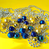 Набір новорічних іграшок 24 шт 3см | прикраси ялинкові блакитно жовті | новорічні іграшки, фото 2