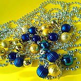 Набір новорічних іграшок 24 шт 3см | прикраси ялинкові блакитно жовті | новорічні іграшки, фото 3