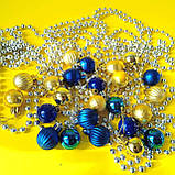 Набір новорічних іграшок 24 шт 3см | прикраси ялинкові блакитно жовті | новорічні іграшки, фото 4