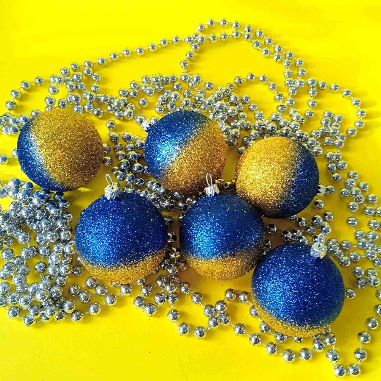 Набір новорічних іграшок 6 шт 6 см | прикраси ялинкові українські патріотичні | новорічні іграшки, фото 1