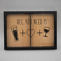 Тор! Двойная рамка копилка "All you need is beer, love and wine" для пробок, black-brown, black-brown,