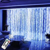 Светодиодная гирлянда-занавес USB 200 LED 3x2м с пультом Голубой